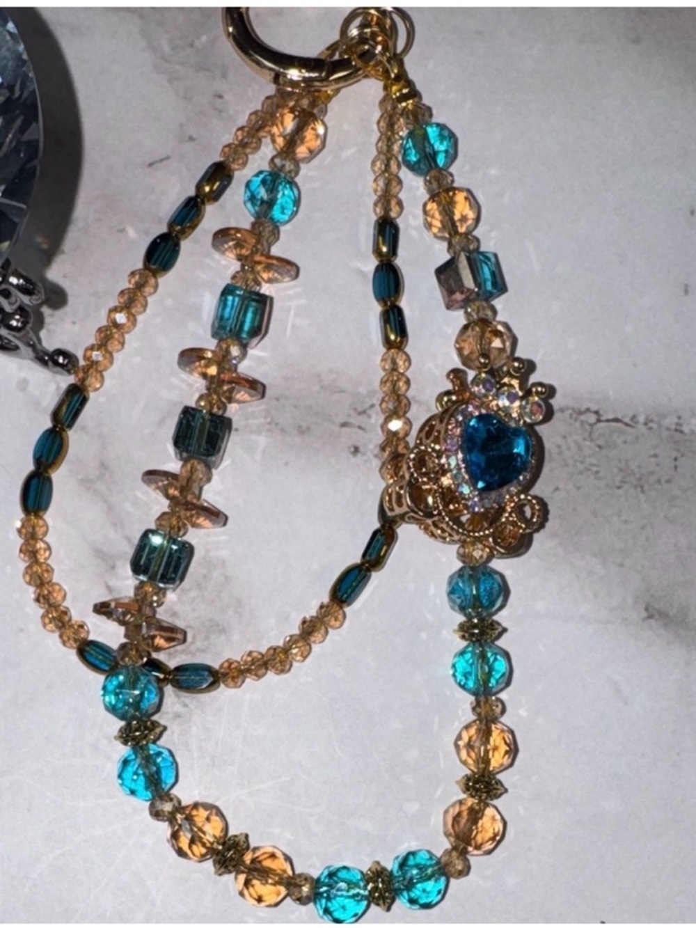 Elegant Gold and Teal Beaded Key Holder/Purse or Cellphone Chain - Picture 3 of 3